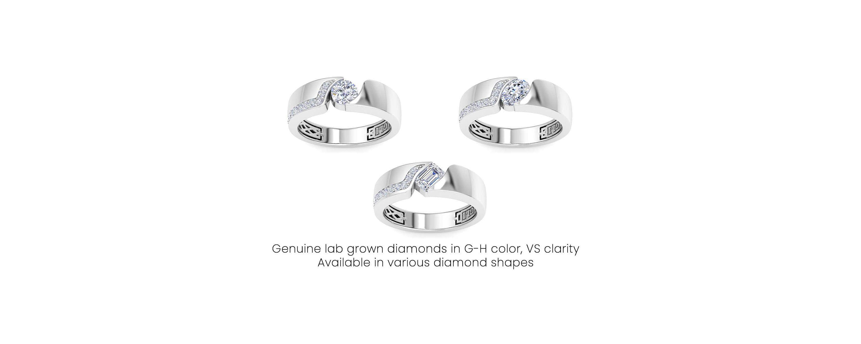 Lab Created Mens 1 Carat Emerald Cut Lab Grown Diamond Floating Ring In Sterling Silver