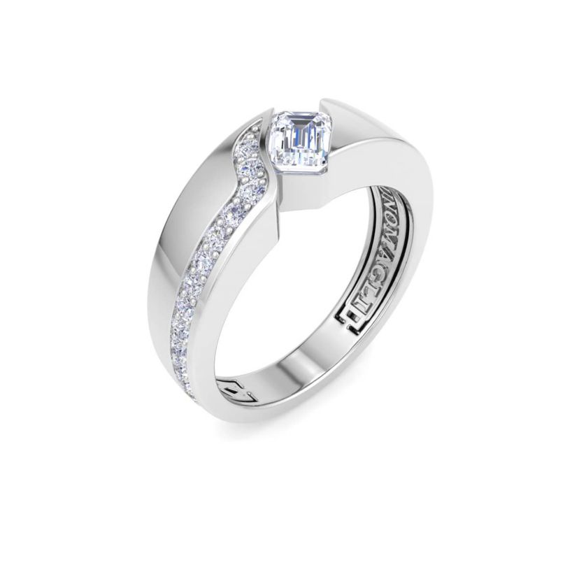 Lab Created Mens 1 Carat Emerald Cut Lab Grown Diamond Floating Ring In Sterling Silver