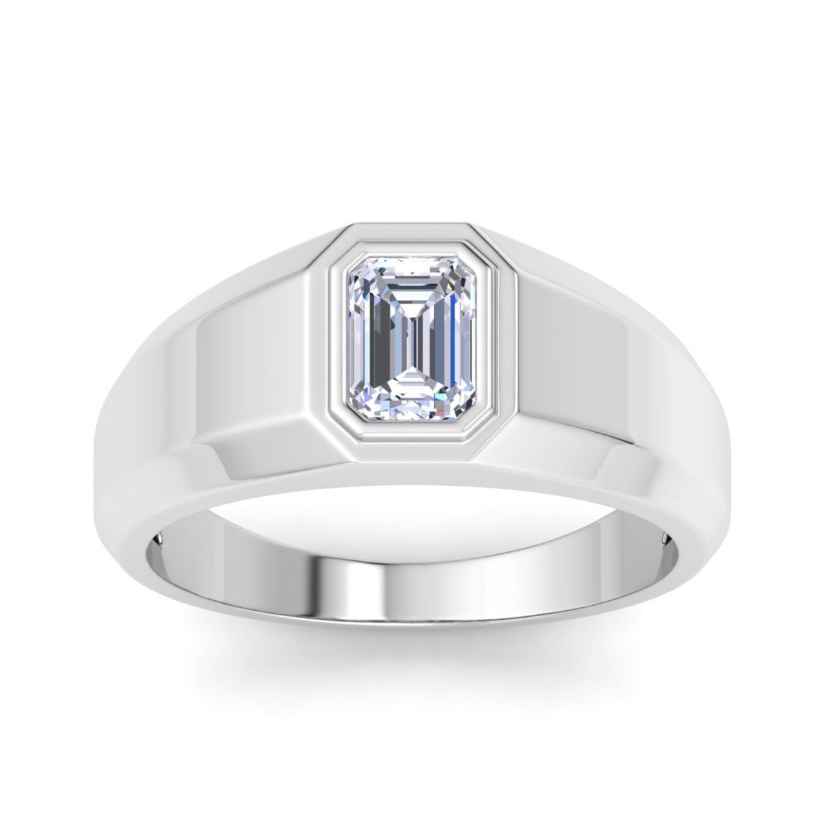 Lab Created Mens 1 Carat Emerald Cut Lab Grown Diamond Solitaire Ring In Sterling Silver