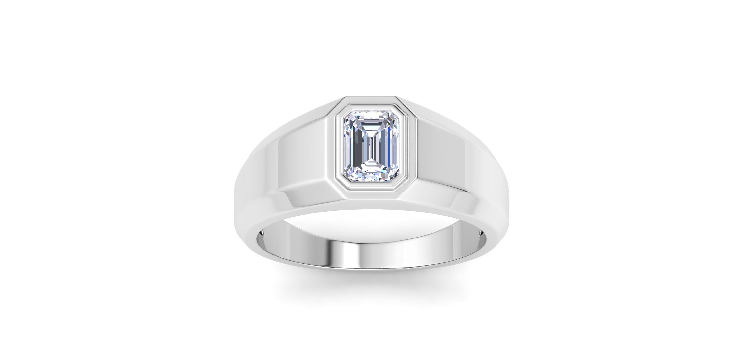 Lab Created Mens 1 Carat Emerald Cut Lab Grown Diamond Solitaire Ring In Sterling Silver