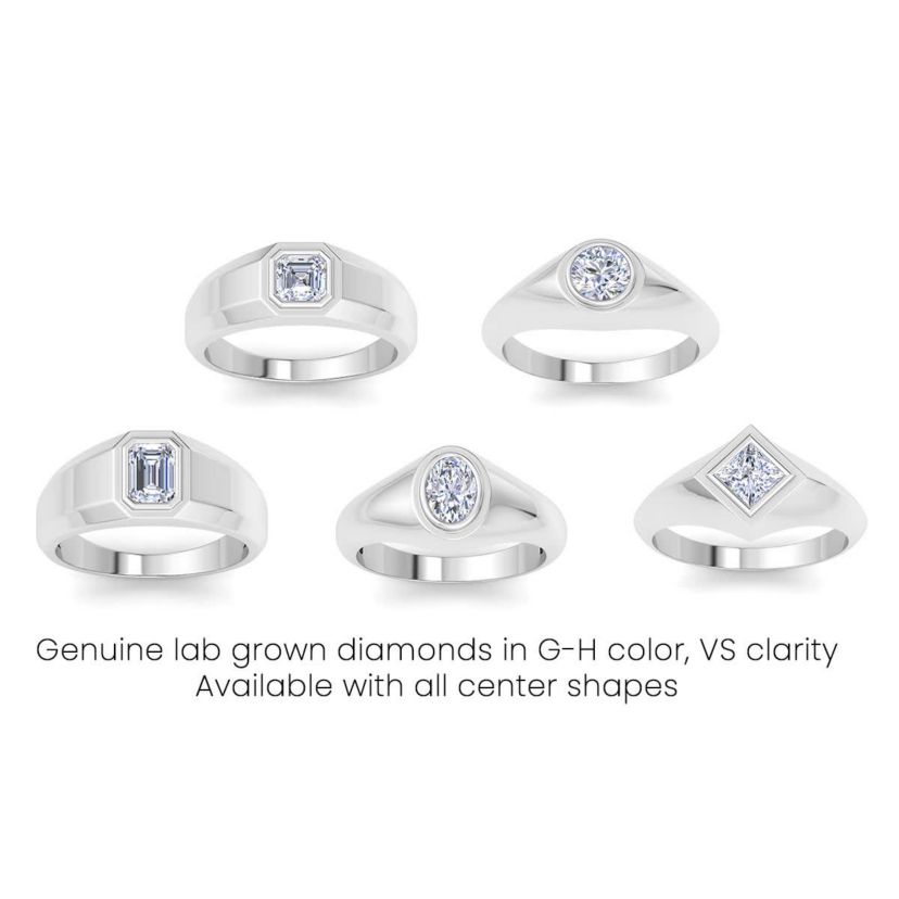 Lab Created Mens 1 Carat Emerald Cut Lab Grown Diamond Solitaire Ring In Sterling Silver