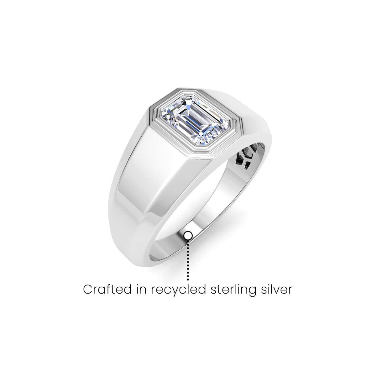 Lab Created Mens 1 Carat Emerald Cut Lab Grown Diamond Solitaire Ring In Sterling Silver
