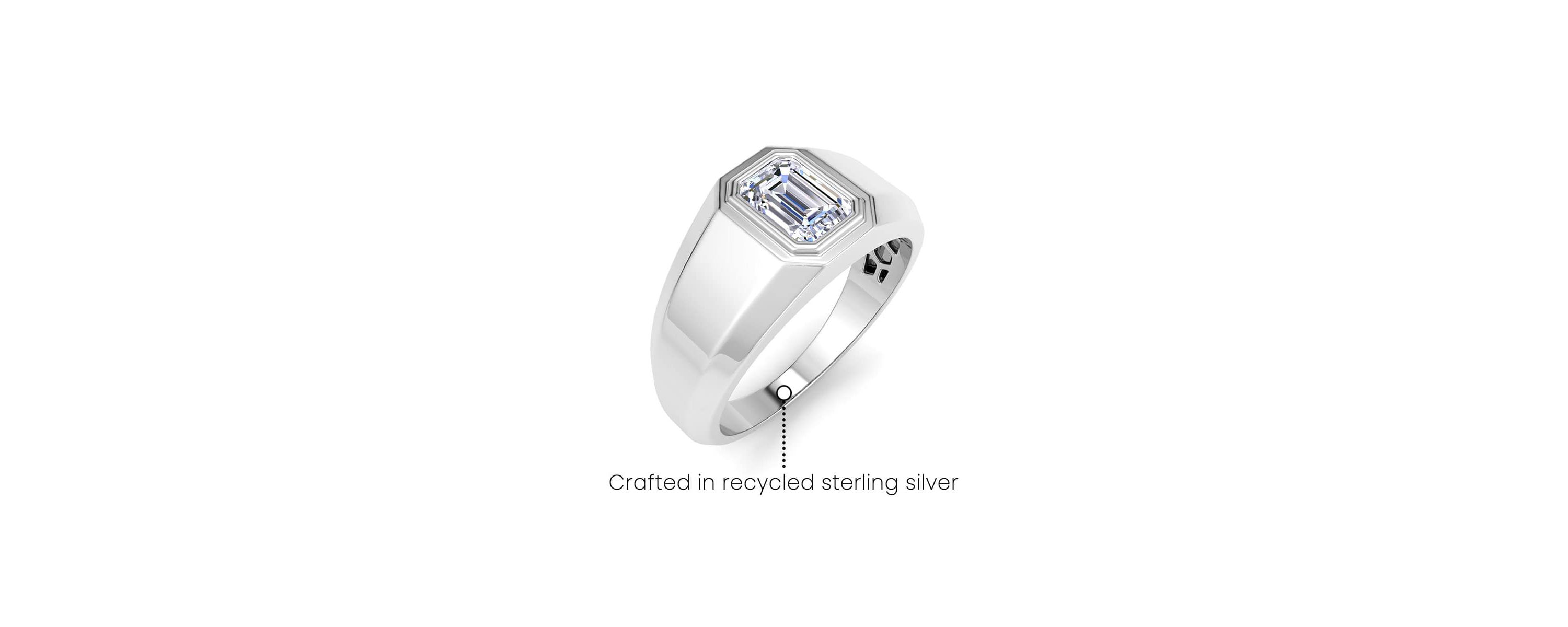 Lab Created Mens 1 Carat Emerald Cut Lab Grown Diamond Solitaire Ring In Sterling Silver