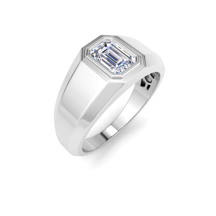 Lab Created Mens 1 Carat Emerald Cut Lab Grown Diamond Solitaire Ring In Sterling Silver