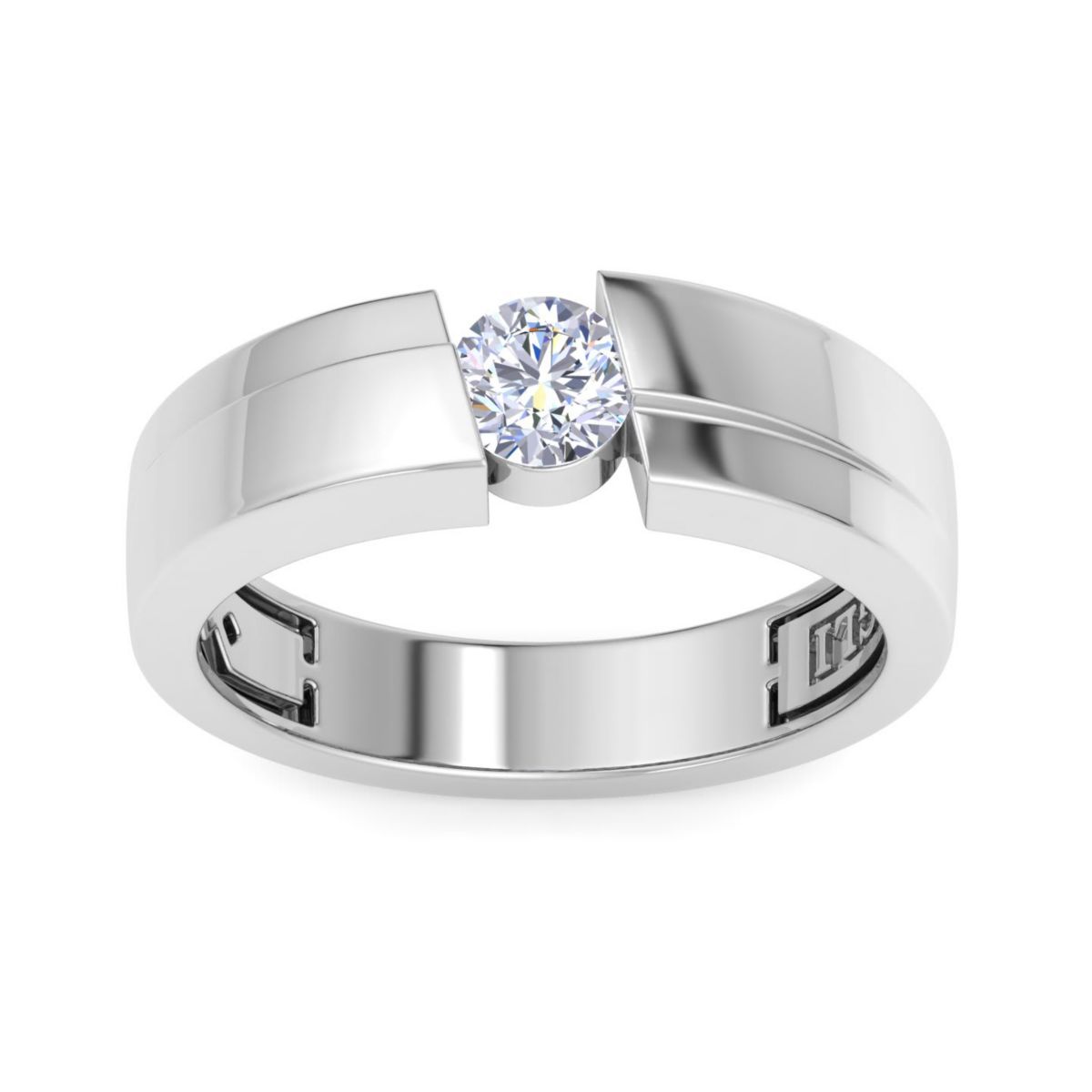 Lab Created Mens 1/2 Carat Round Shape Lab Grown Diamond Floating Solitaire Ring In Sterling Silver