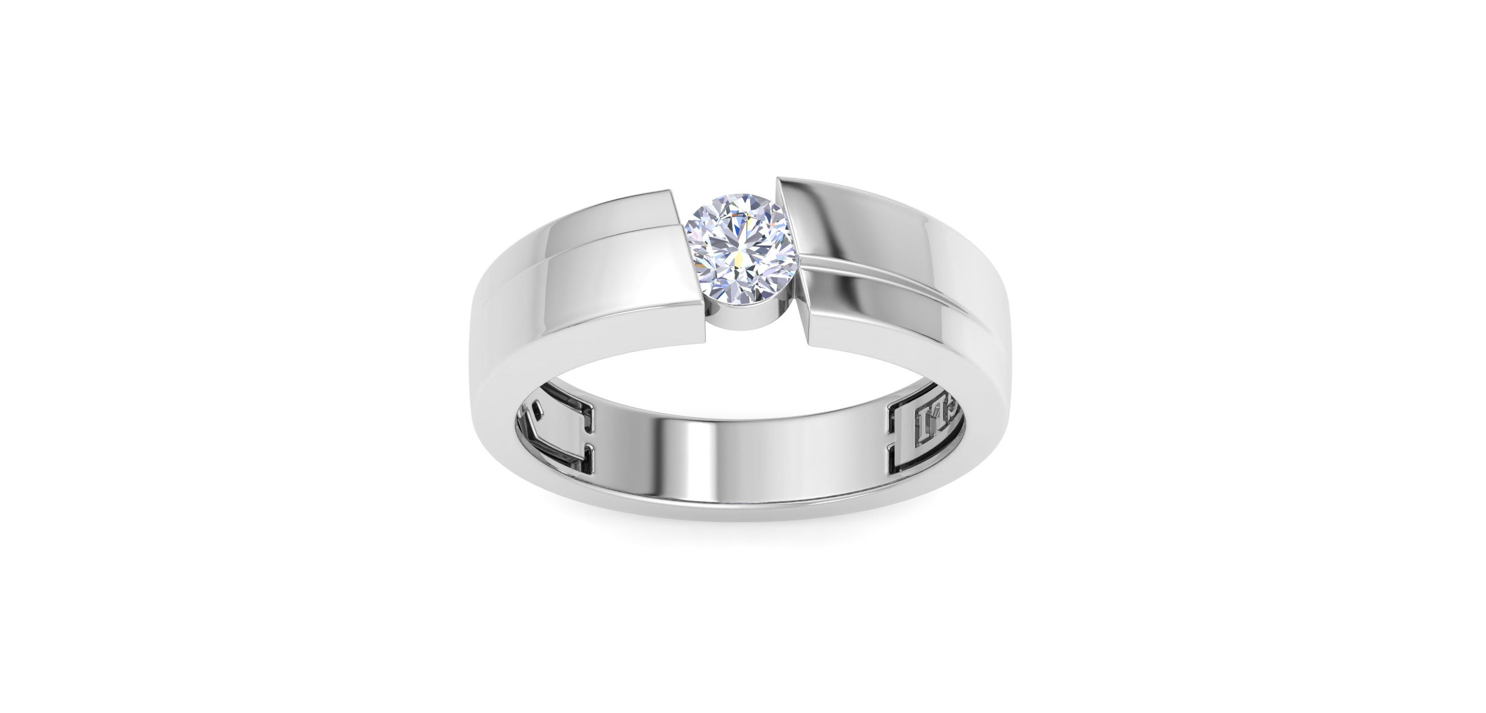 Lab Created Mens 1/2 Carat Round Shape Lab Grown Diamond Floating Solitaire Ring In Sterling Silver