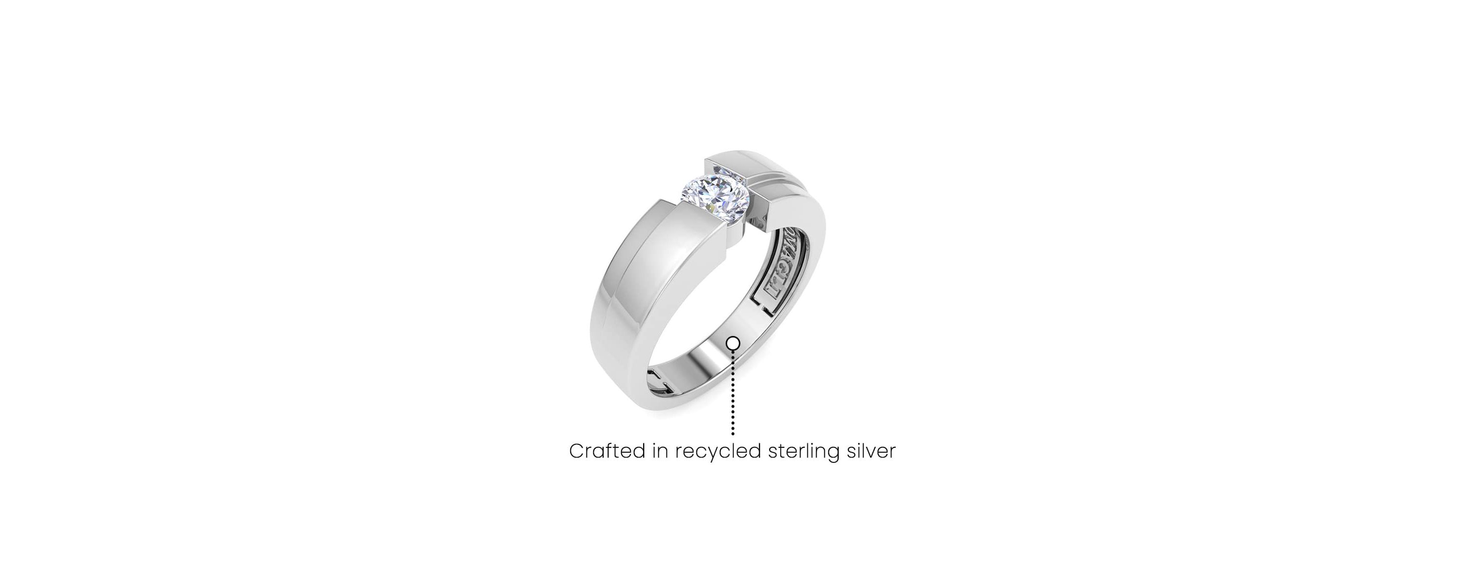 Lab Created Mens 1/2 Carat Round Shape Lab Grown Diamond Floating Solitaire Ring In Sterling Silver