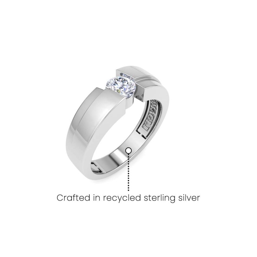 Lab Created Mens 1/2 Carat Round Shape Lab Grown Diamond Floating Solitaire Ring In Sterling Silver