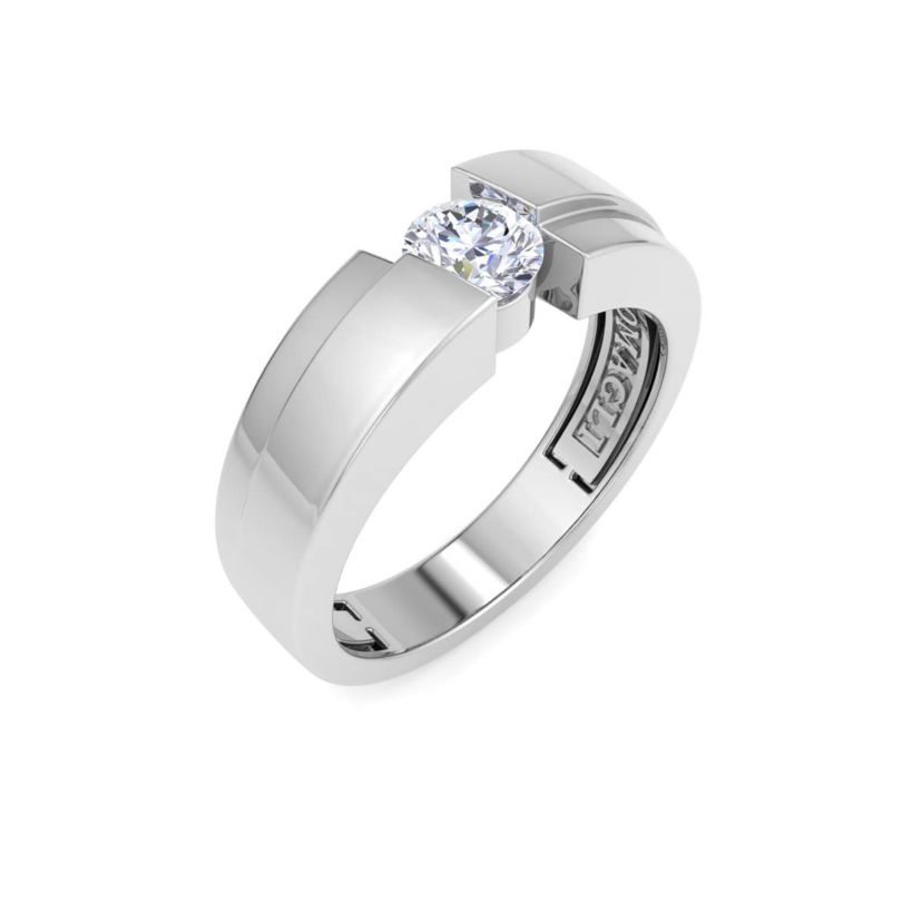 Lab Created Mens 1/2 Carat Round Shape Lab Grown Diamond Floating Solitaire Ring In Sterling Silver