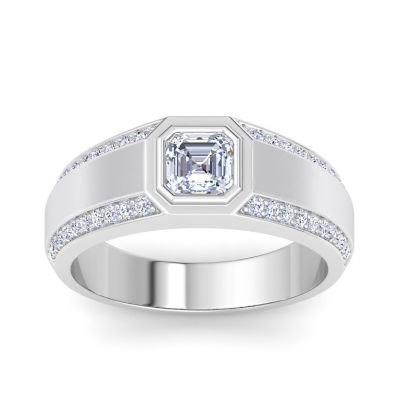 Bruno Magli Lab Created Mens 1 1/2 Carat Asscher Cut Lab Grown Diamond Ring In Sterling Silver, 11