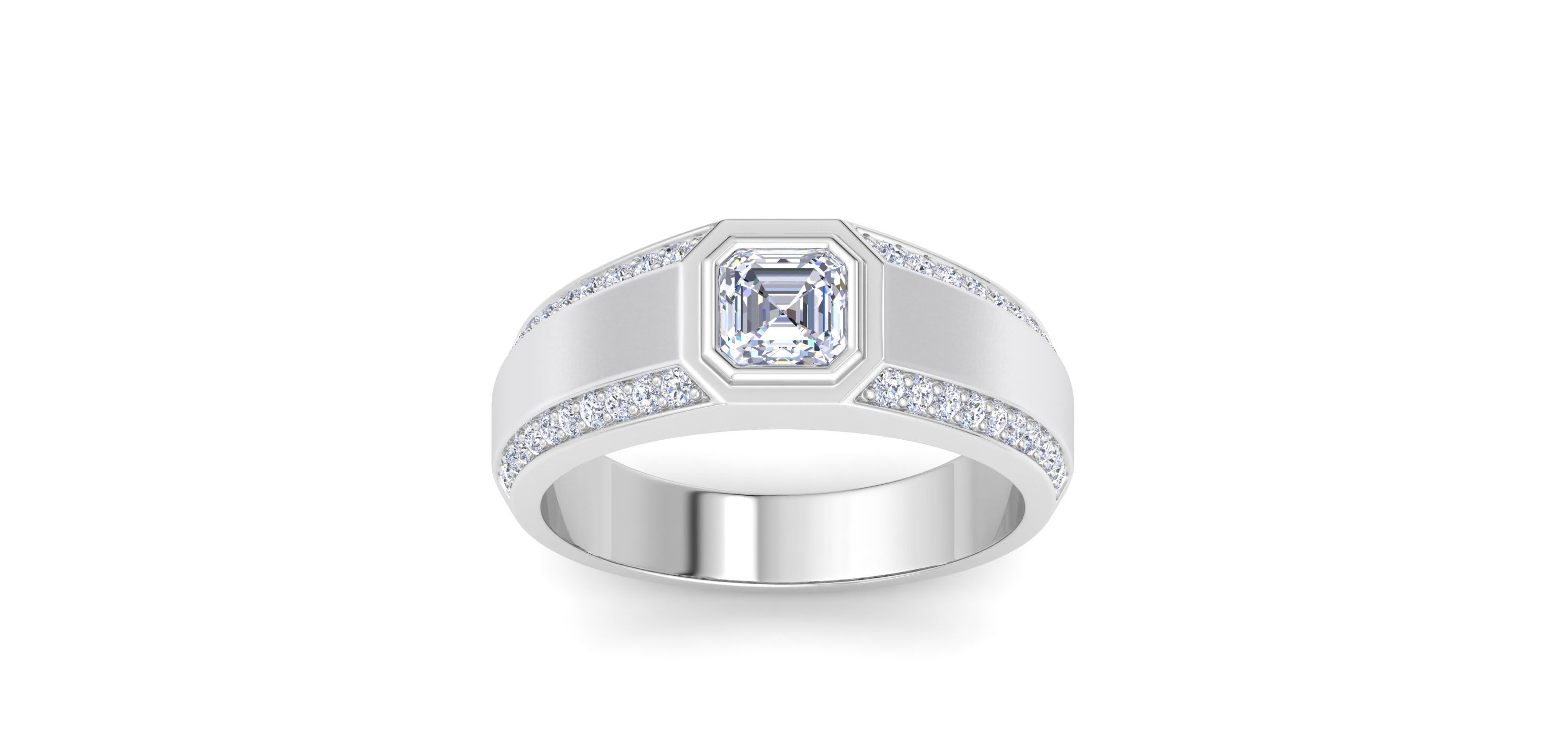 Lab Created Mens 1 1/2 Carat Asscher Cut Lab Grown Diamond Ring In Sterling Silver