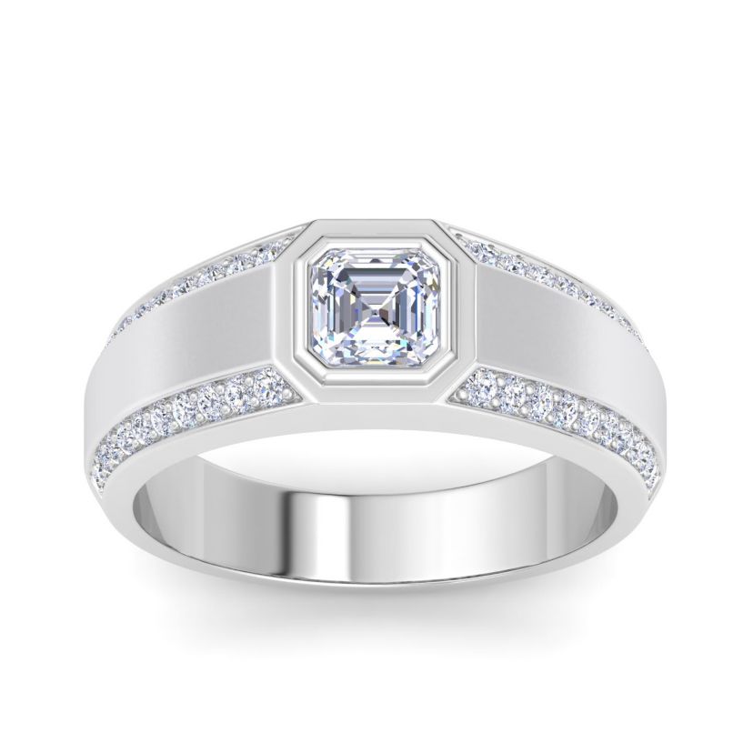 Lab Created Mens 1 1/2 Carat Asscher Cut Lab Grown Diamond Ring In Sterling Silver