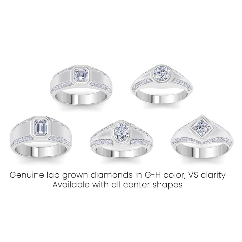 Lab Created Mens 1 1/2 Carat Asscher Cut Lab Grown Diamond Ring In Sterling Silver