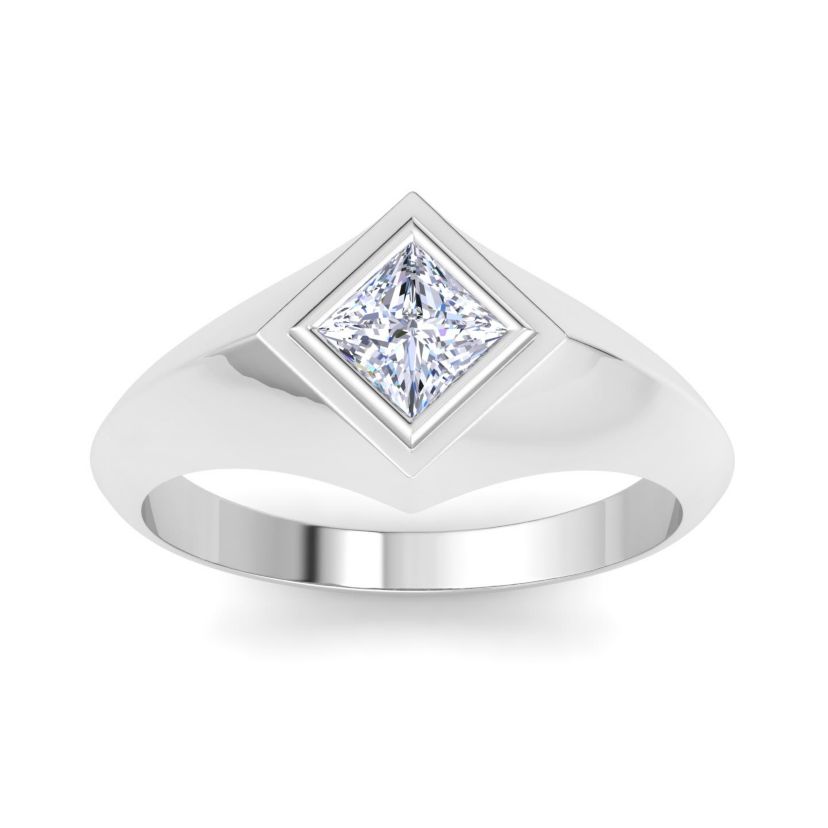 Lab Created Mens 1 Carat Princess Cut Lab Grown Diamond Solitaire Ring In Sterling Silver