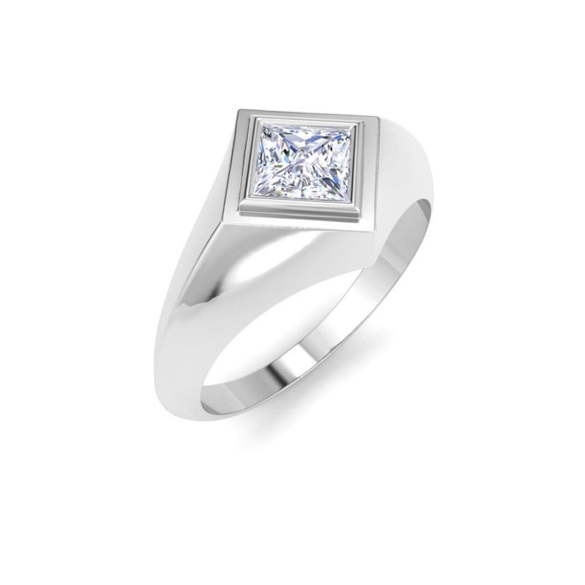 Lab Created Mens 1 Carat Princess Cut Lab Grown Diamond Solitaire Ring In Sterling Silver