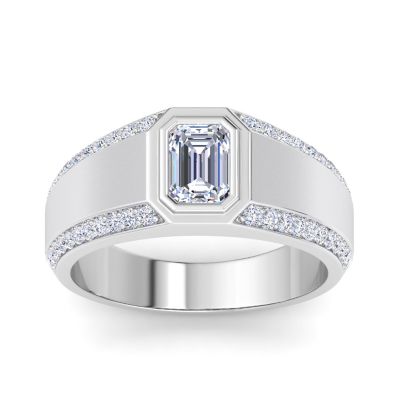 Bruno Magli Lab Created Mens 1 1/2 Carat Emerald Cut Lab Grown Diamond Ring In Sterling Silver, 7