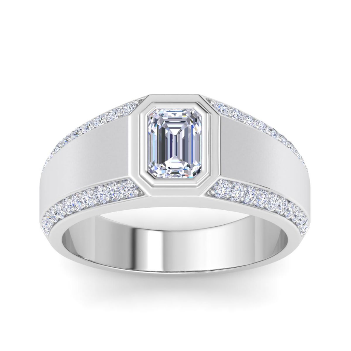 Lab Created Mens 1 1/2 Carat Emerald Cut Lab Grown Diamond Ring In Sterling Silver