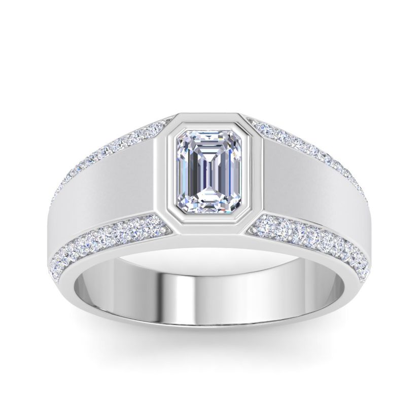 Lab Created Mens 1 1/2 Carat Emerald Cut Lab Grown Diamond Ring In Sterling Silver