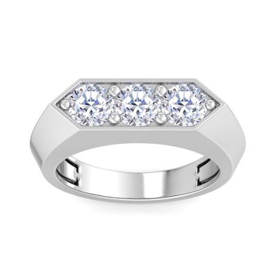 Bruno Magli Lab Created Mens 2 Carat Round Shape Lab Grown Diamond Three Stone Ring In Sterling Silver