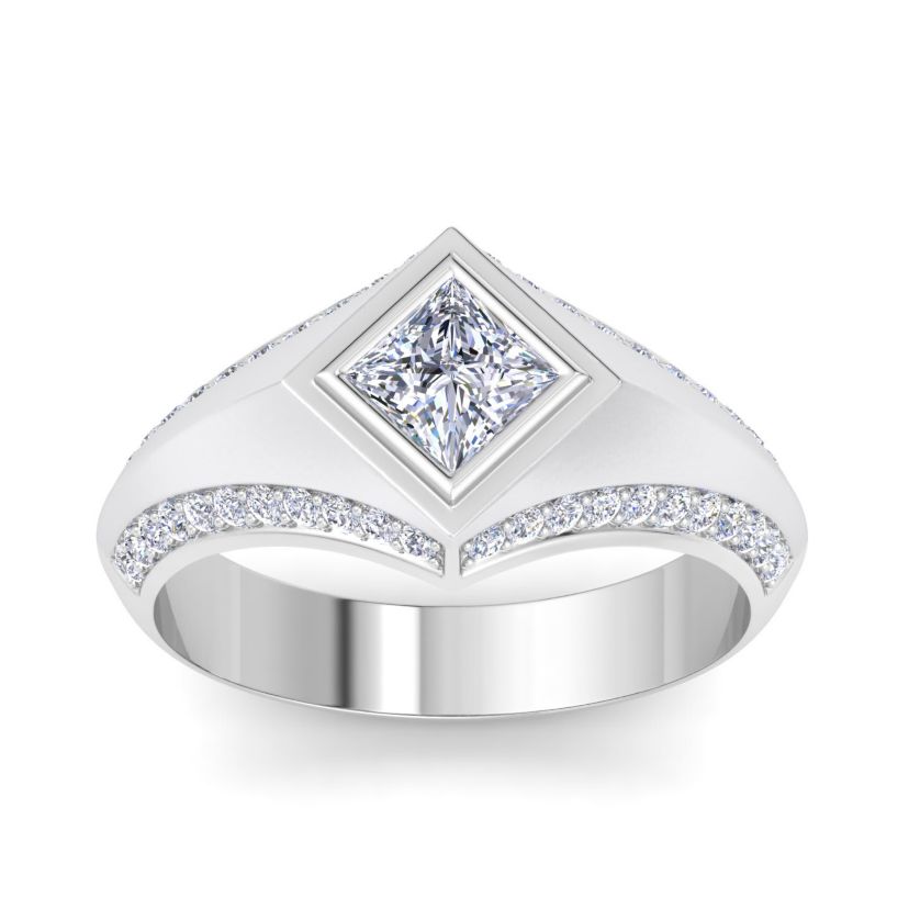 Lab Created Mens 1 1/2 Carat Princess Cut Lab Grown Diamond Ring In Sterling Silver