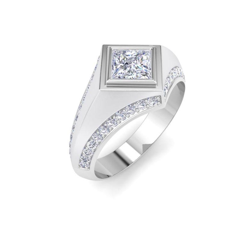 Lab Created Mens 1 1/2 Carat Princess Cut Lab Grown Diamond Ring In Sterling Silver