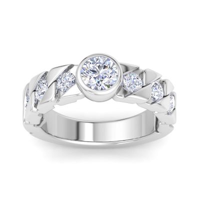 Bruno Magli Lab Created Mens 2 Carat Round Shape Lab Grown Diamond Bezel Set Solitaire Ring In Sterling Silver