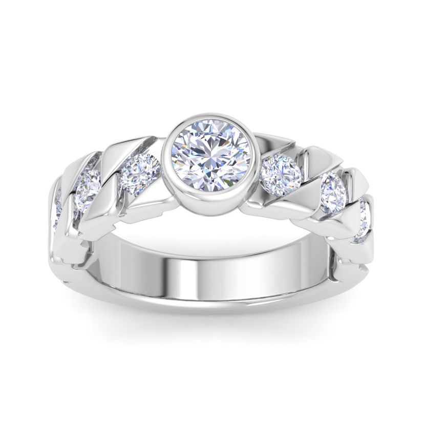 Lab Created Mens 2 Carat Round Shape Lab Grown Diamond Bezel Set Solitaire Ring In Sterling Silver