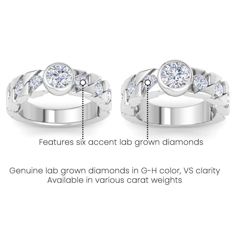 Lab Created Mens 2 Carat Round Shape Lab Grown Diamond Bezel Set Solitaire Ring In Sterling Silver