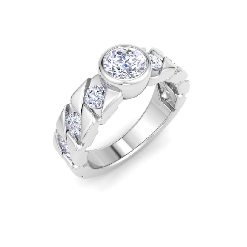 Lab Created Mens 2 Carat Round Shape Lab Grown Diamond Bezel Set Solitaire Ring In Sterling Silver