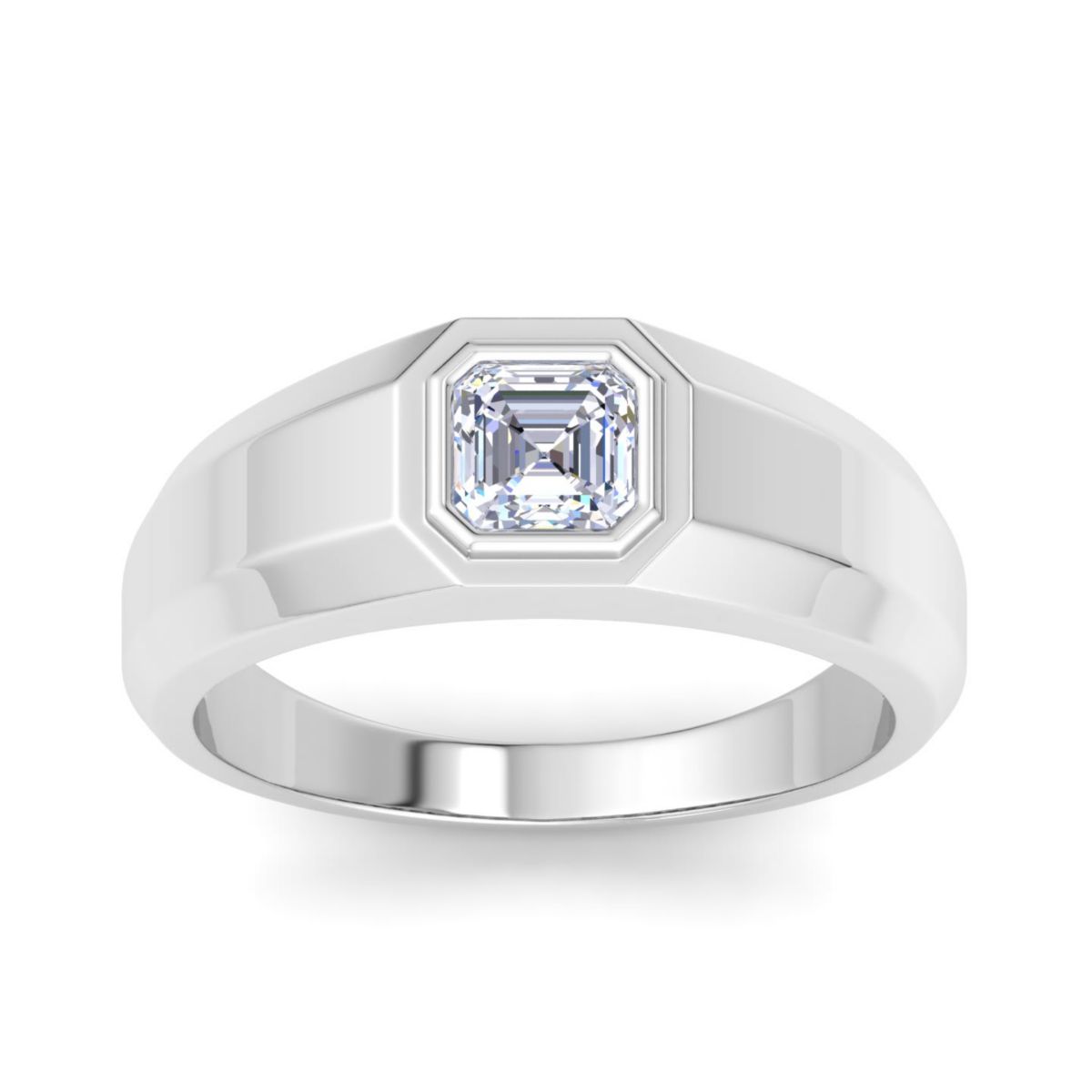 Lab Created Mens 1 Carat Asscher Cut Lab Grown Diamond Solitaire Ring In Sterling Silver