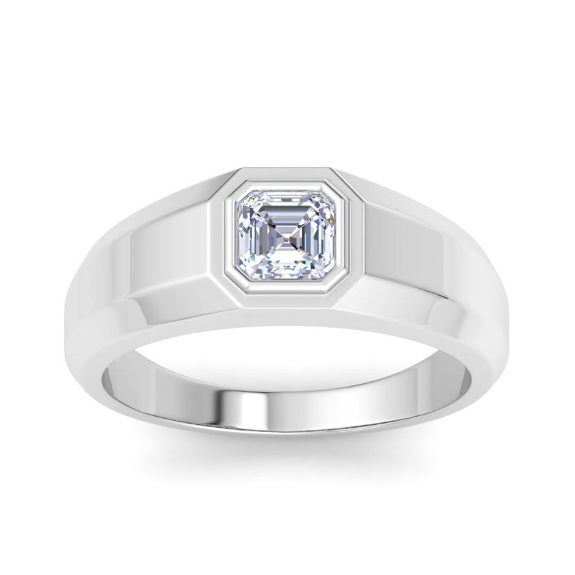 Lab Created Mens 1 Carat Asscher Cut Lab Grown Diamond Solitaire Ring In Sterling Silver