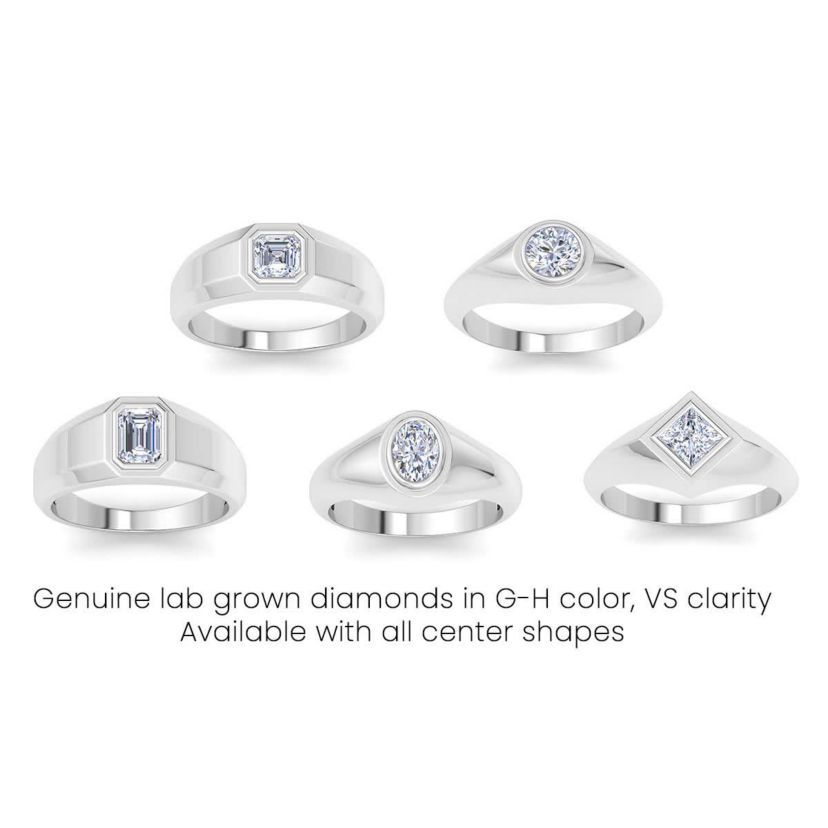 Lab Created Mens 1 Carat Asscher Cut Lab Grown Diamond Solitaire Ring In Sterling Silver
