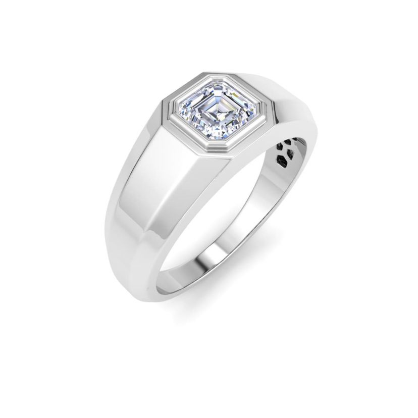 Lab Created Mens 1 Carat Asscher Cut Lab Grown Diamond Solitaire Ring In Sterling Silver