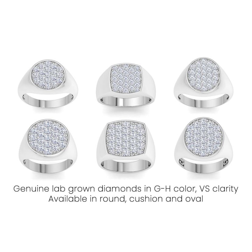 Lab Created Mens 1 Carat Cushion Lab Grown Diamond Cluster Ring In Sterling Silver