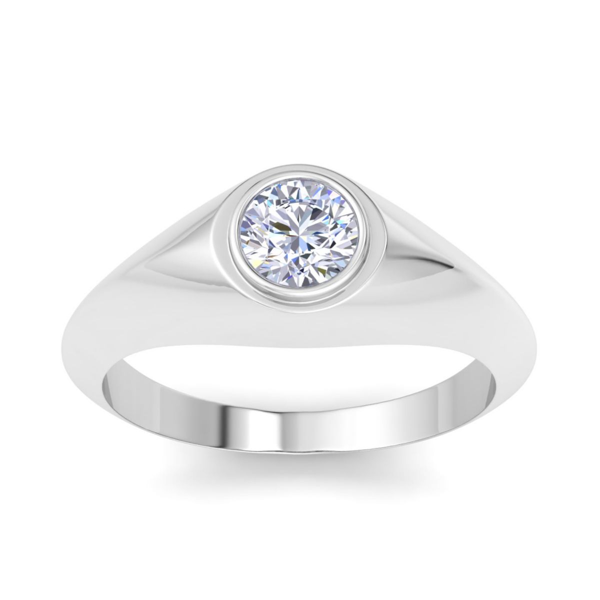 Lab Created Mens 1 Carat Round Shape Lab Grown Diamond Solitaire Ring In Sterling Silver