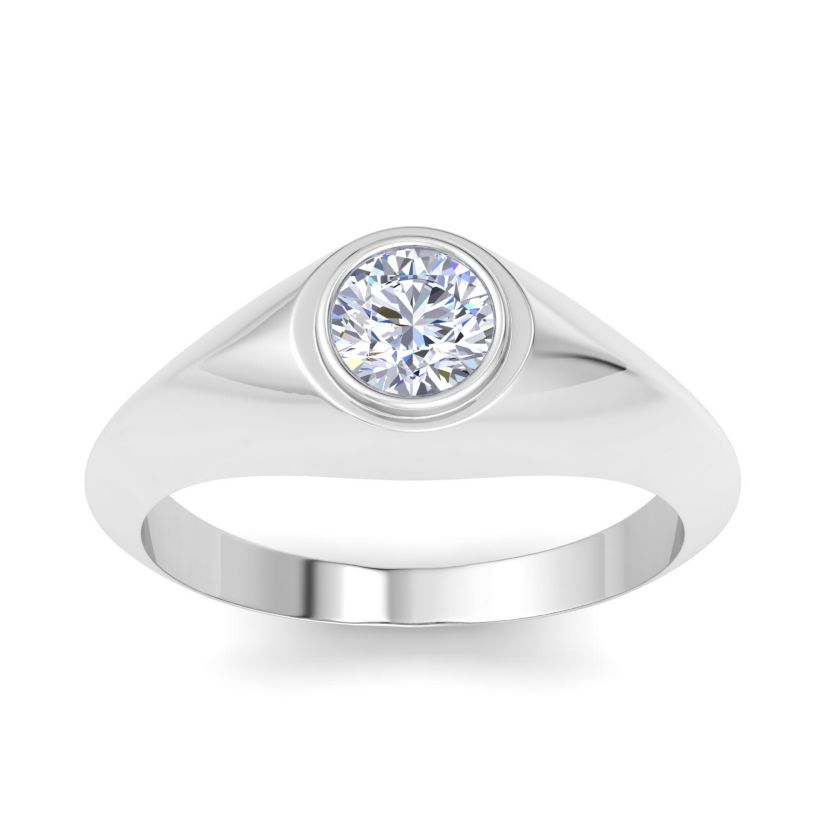 Lab Created Mens 1 Carat Round Shape Lab Grown Diamond Solitaire Ring In Sterling Silver