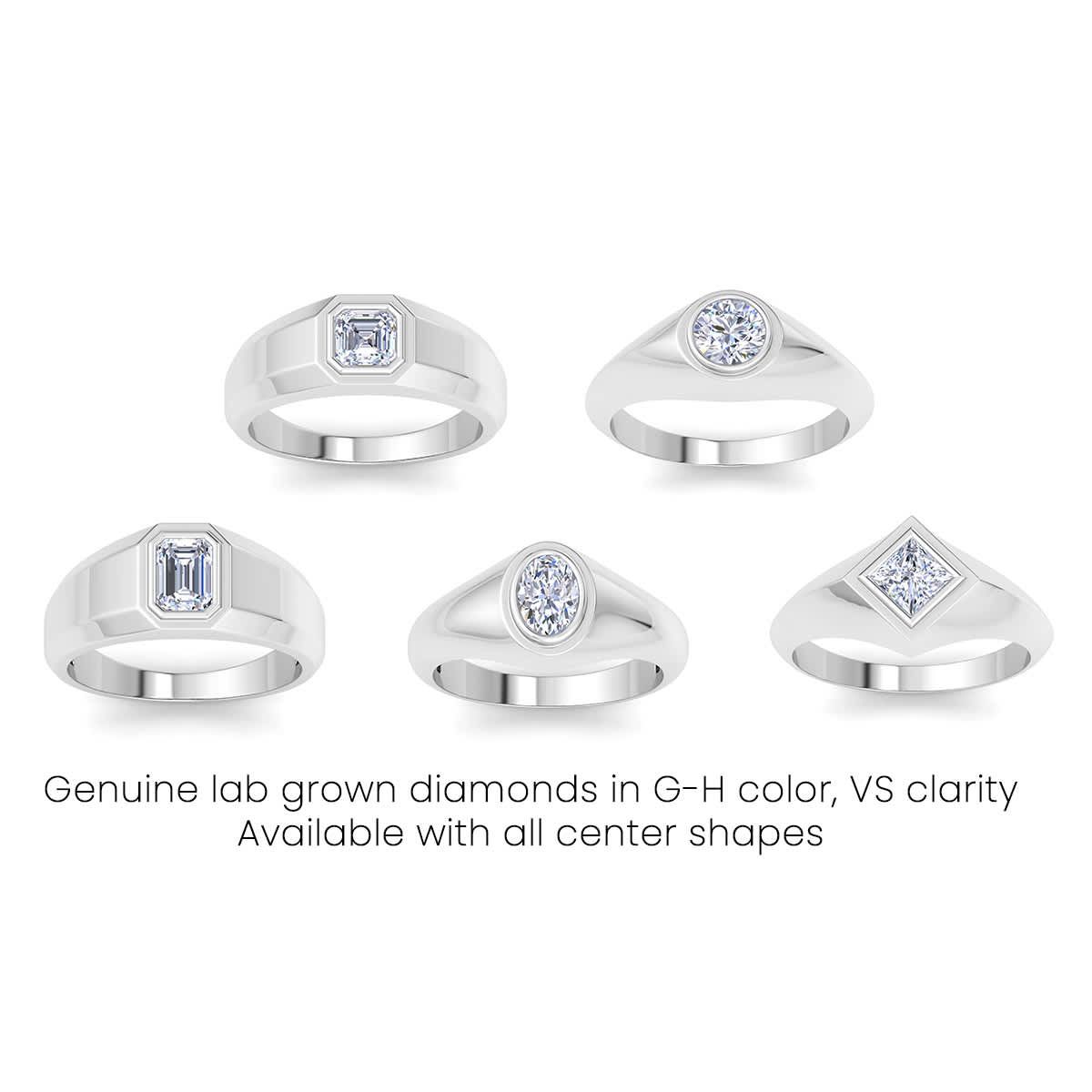 Lab Created Mens 1 Carat Round Shape Lab Grown Diamond Solitaire Ring In Sterling Silver