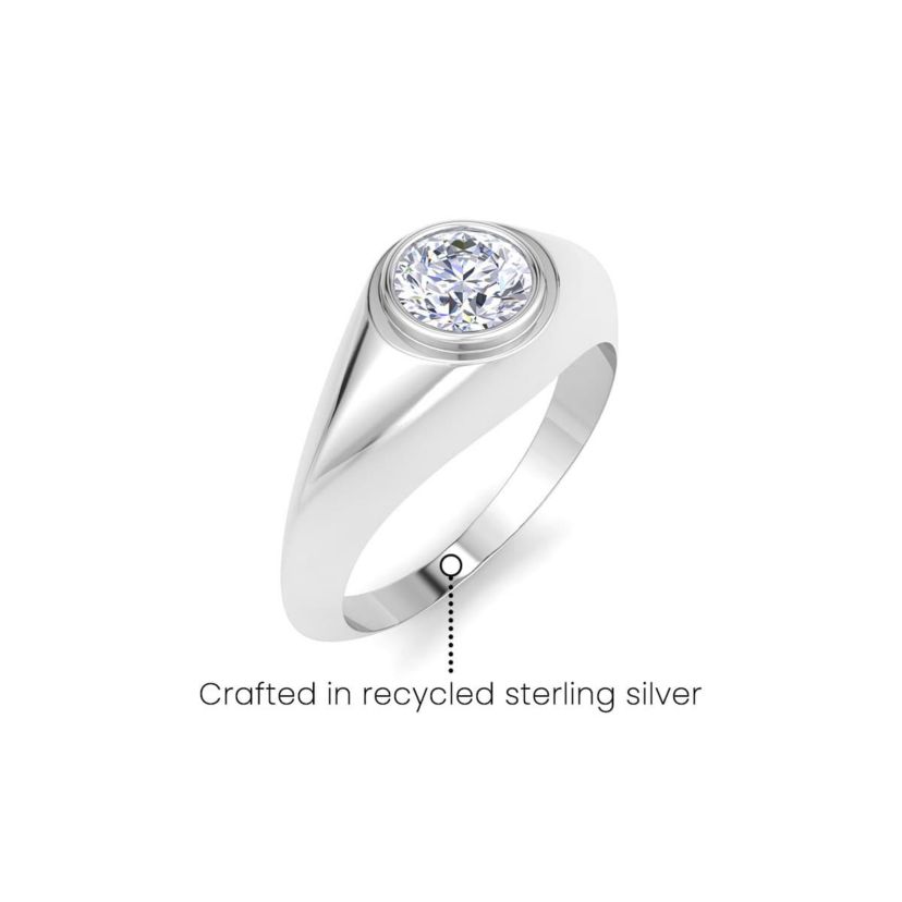 Lab Created Mens 1 Carat Round Shape Lab Grown Diamond Solitaire Ring In Sterling Silver
