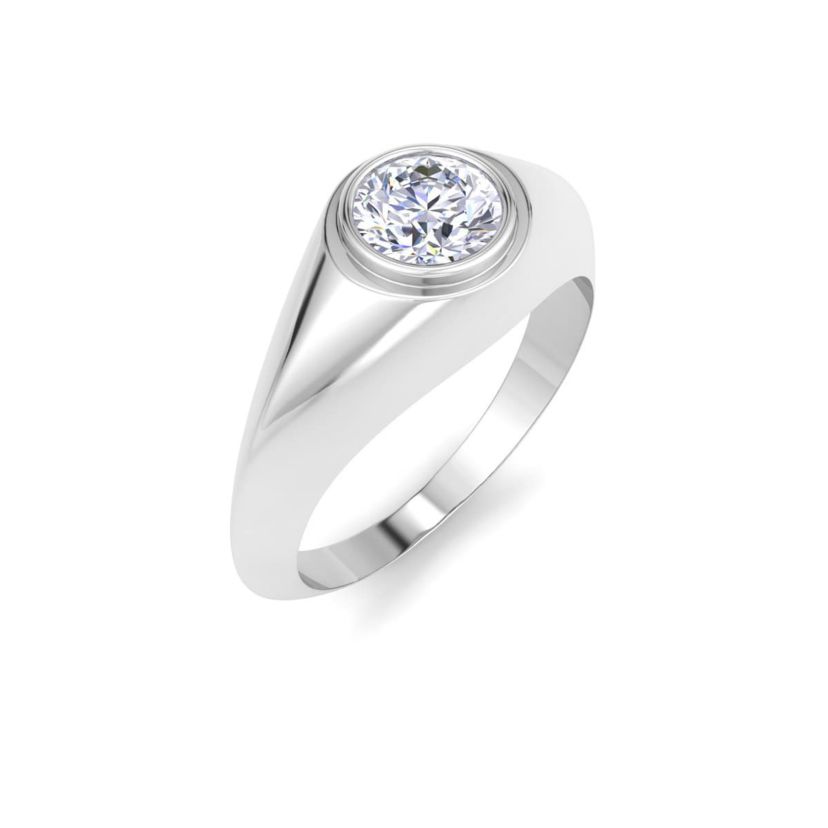 Lab Created Mens 1 Carat Round Shape Lab Grown Diamond Solitaire Ring In Sterling Silver