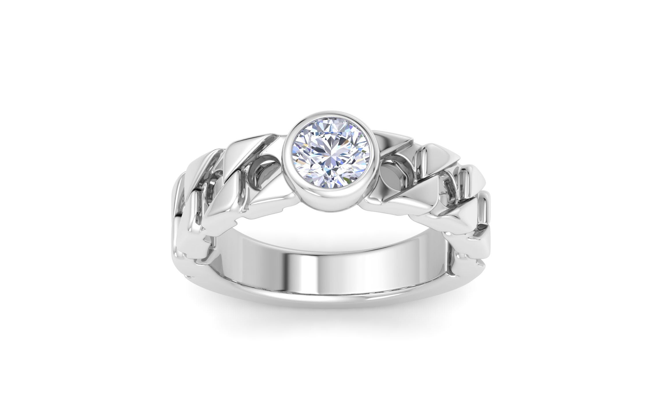 Lab Created Mens 1 Carat Round Shape Lab Grown Diamond Bezel Set Solitaire Ring In Sterling Silver