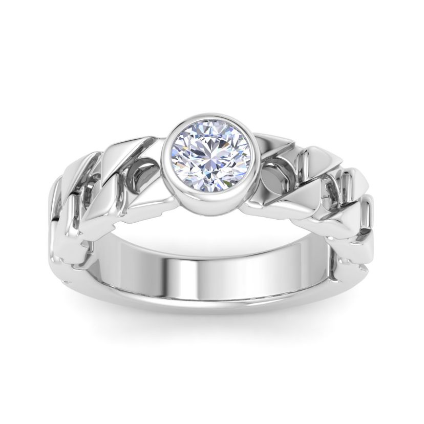Lab Created Mens 1 Carat Round Shape Lab Grown Diamond Bezel Set Solitaire Ring In Sterling Silver