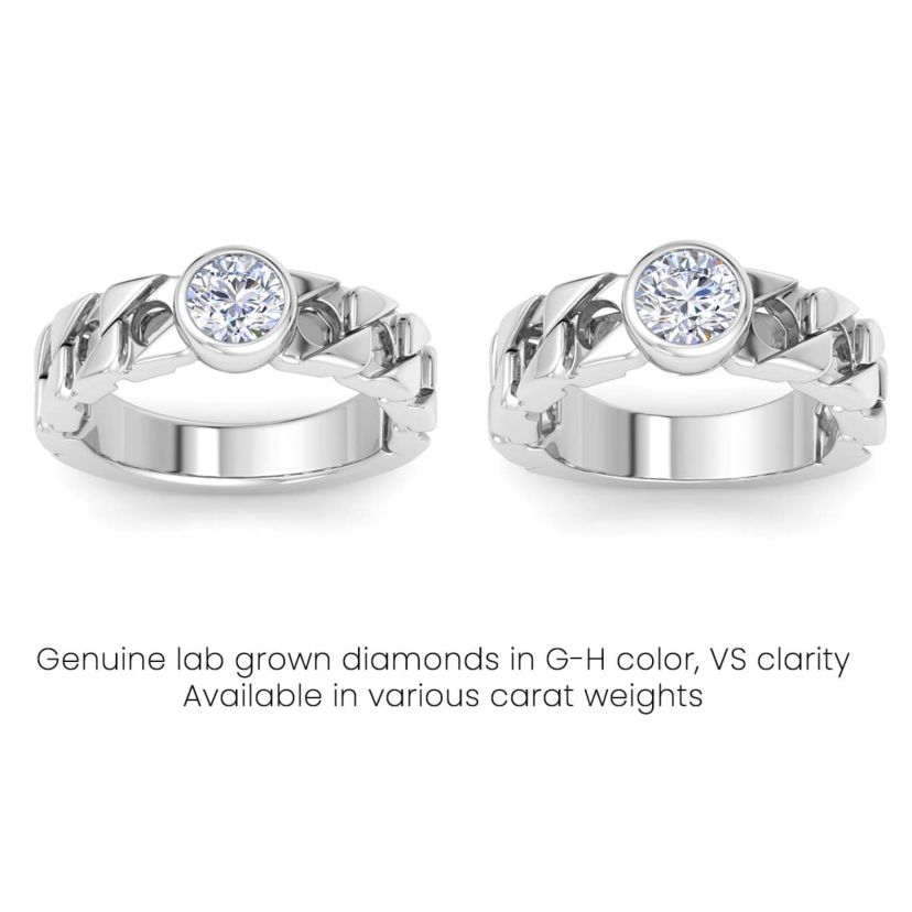 Lab Created Mens 1 Carat Round Shape Lab Grown Diamond Bezel Set Solitaire Ring In Sterling Silver