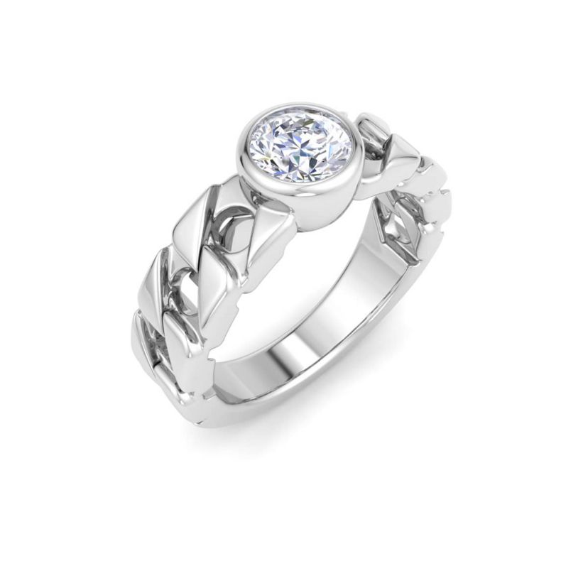 Lab Created Mens 1 Carat Round Shape Lab Grown Diamond Bezel Set Solitaire Ring In Sterling Silver
