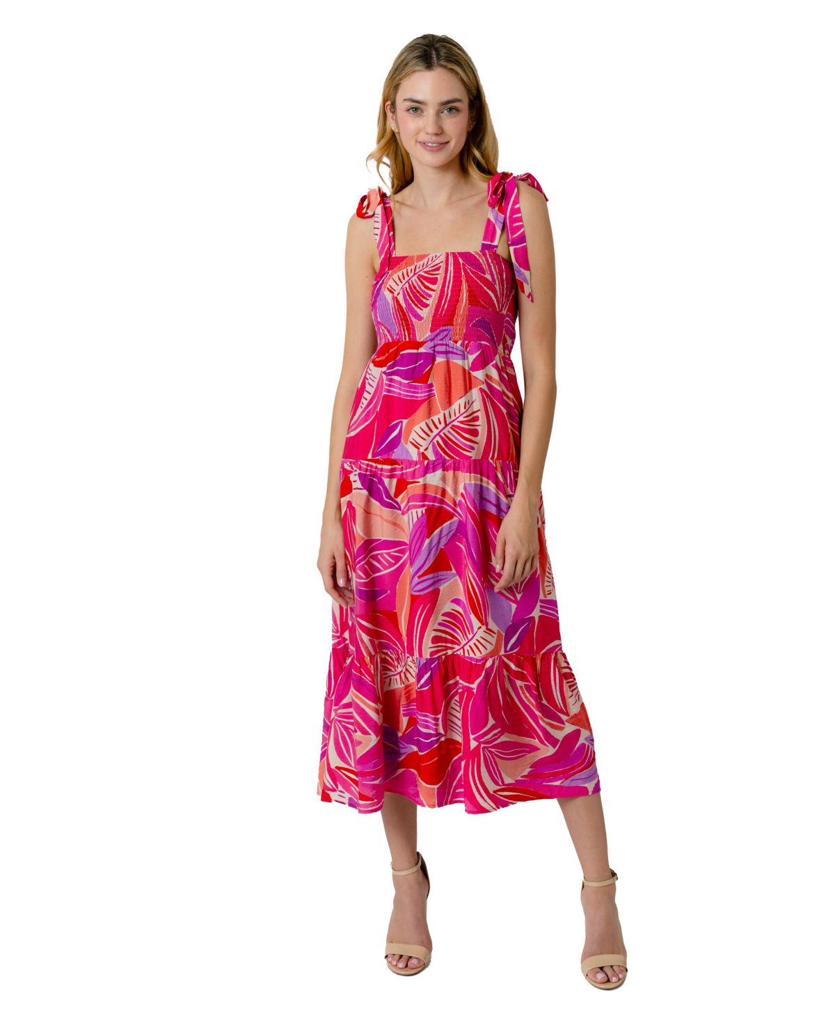 Henri Palm Print Smocked Bodice Maxi Dress