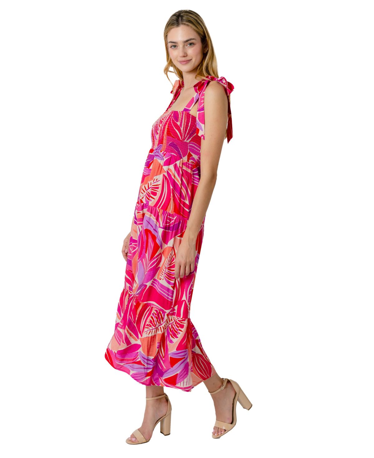 Henri Palm Print Smocked Bodice Maxi Dress