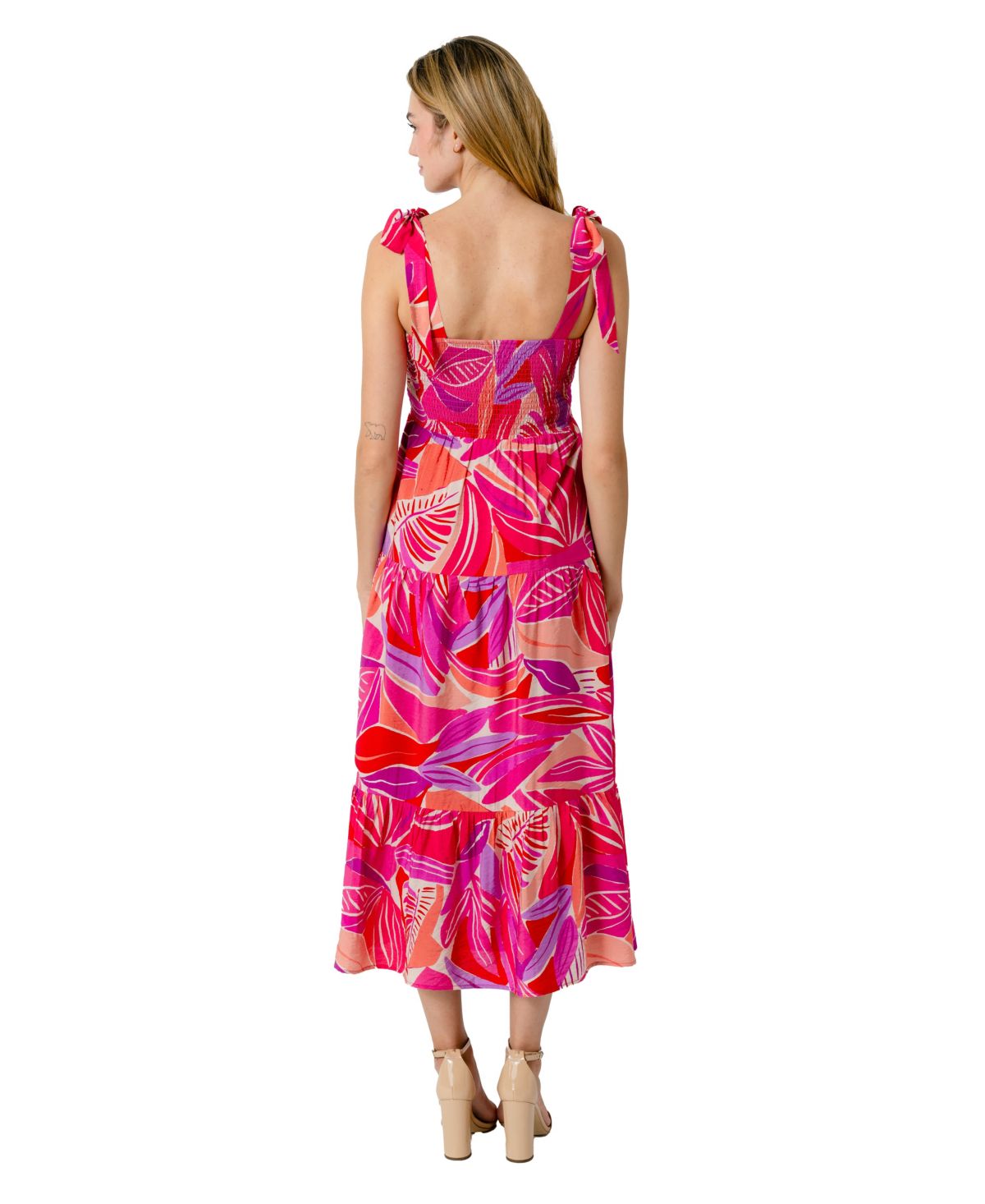 Henri Palm Print Smocked Bodice Maxi Dress