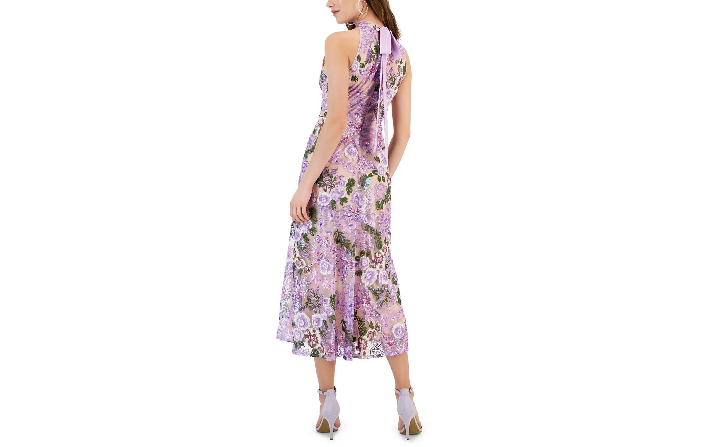 Floral Lace Sequin High Neck Dress