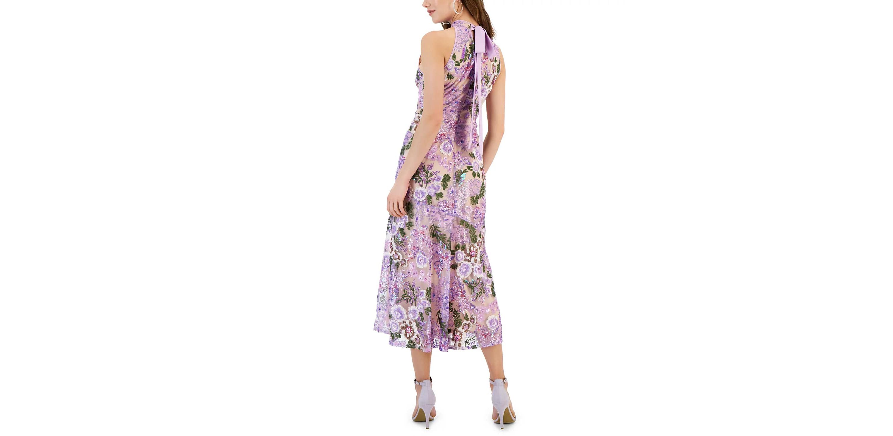 Floral Lace Sequin High Neck Dress