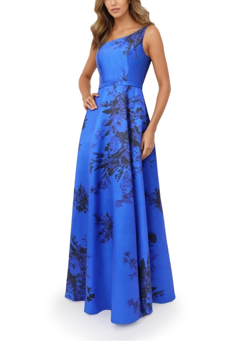 Rene by Rene Ruiz Collection Women's One-Shoulder Neckline Printed Jacquard  Formal Gown | Belk