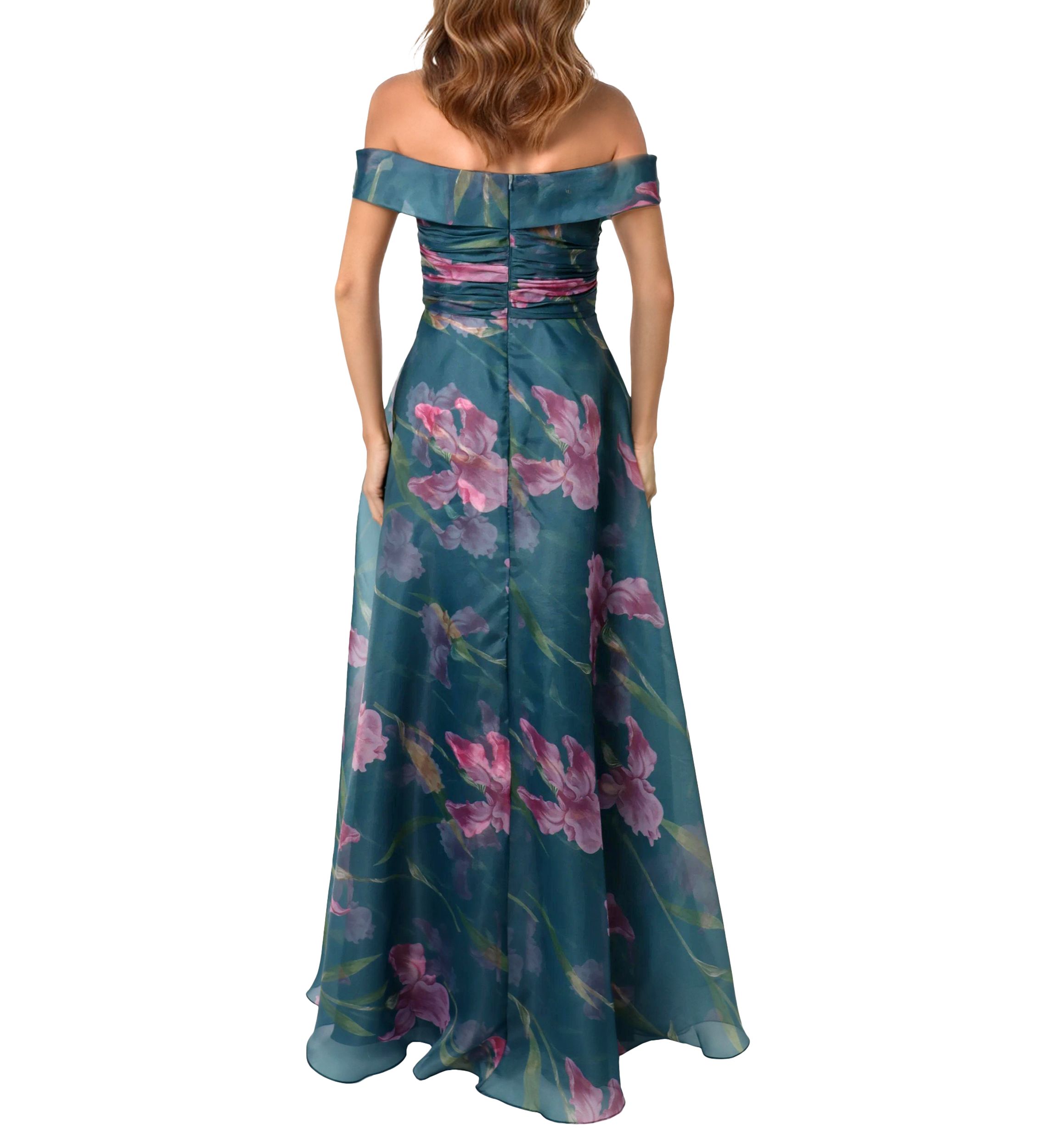 Womens Off the Shoulder Floral Drape Gown